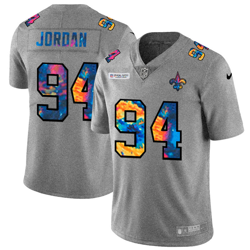 NFL New Orleans Saints #94 Cameron Jordan Men Nike MultiColor 2020  Crucial Catch  Jersey Grey->new orleans saints->NFL Jersey
